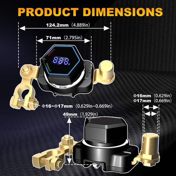 Top Post Battery Isolator Switch with Voltmeter, DC 5-60V Master Isolator On Off Kill Switch Power Cut/Shut Off Switch for Marine Boat RV Car Truck Camper Trailer