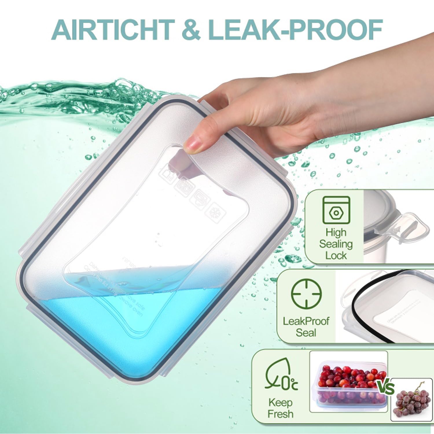 KUMD 50-Piece Airtight Food Storage Containers with Lids | Leakproof, BPA-Free, 25 Containers+ 25 Lids, Stackable & Microwave Safe Kitchen Organisers for Pantry, Meal Prep & Freezer Use, 40ml-2.5L