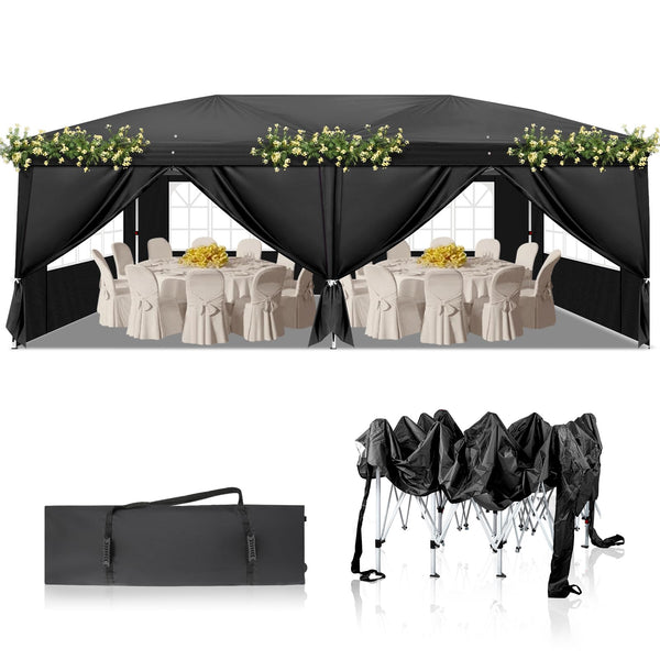 Bonnlo Pop Up Gazebo with Sides 3m x 3m, Easy Setup Instant Outdoor Canopy, Folding Garden Gazebo, Party Tent Grey