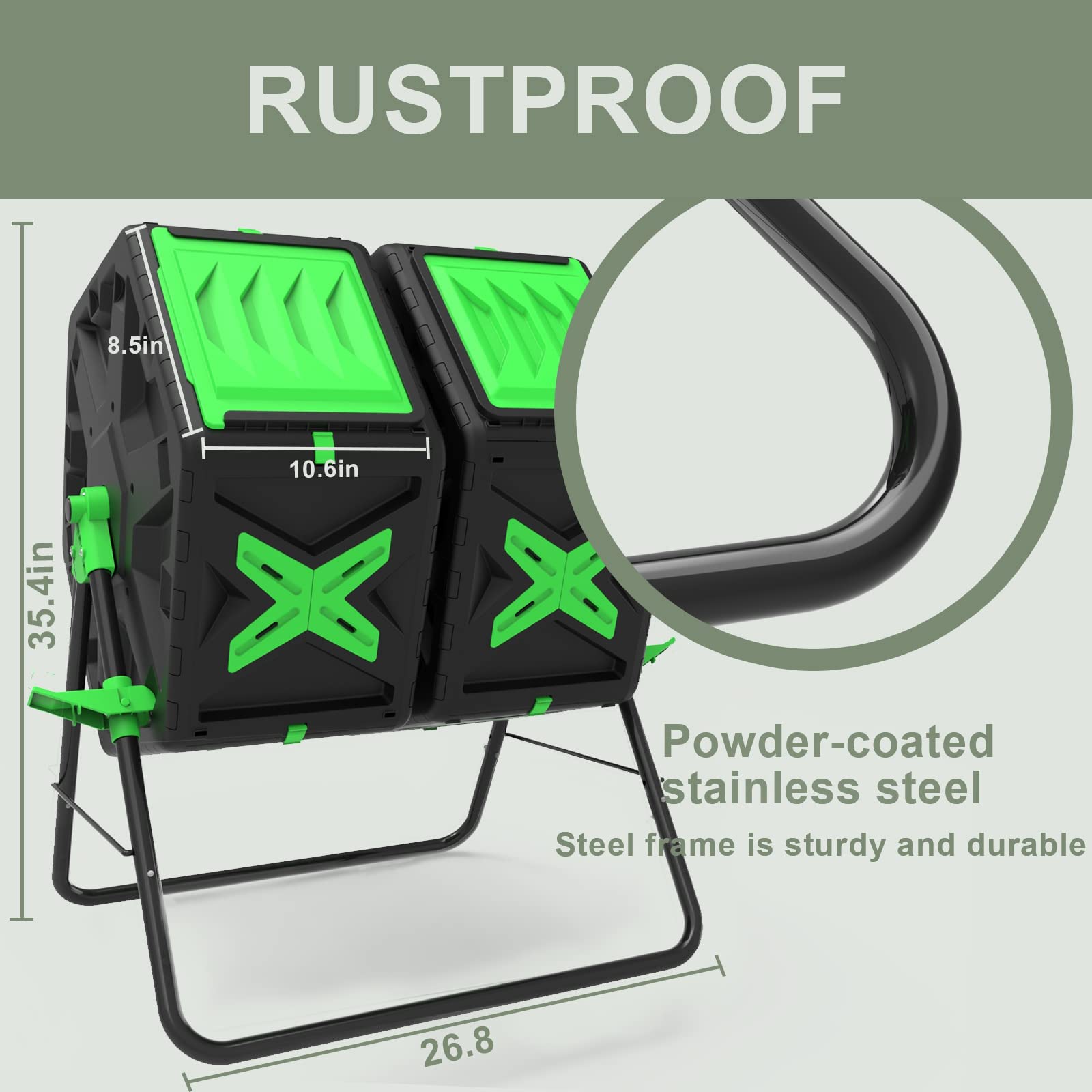 140L Dual Chamber Compost Bin Rotating Composter Tumbler with Easy-Turn, Fast-Working System for Garden, Black&Green