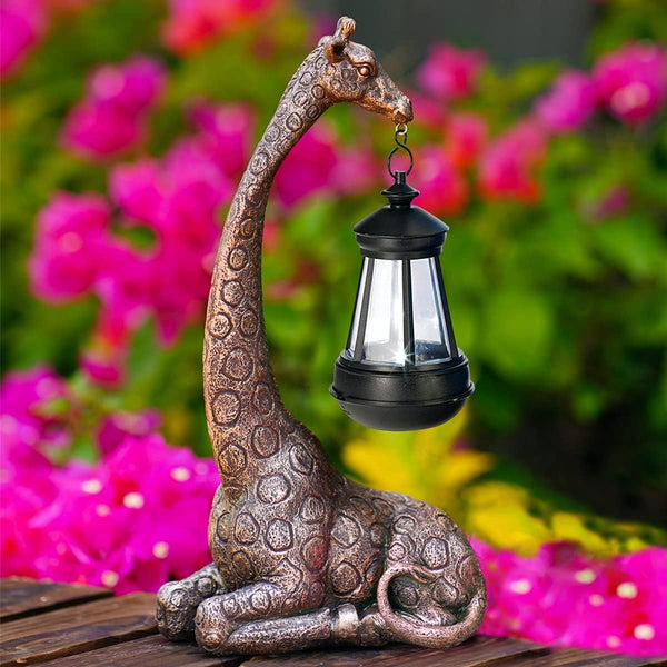 Goodeco Giraffe with Solar Lanterns - 28cm Giraffe Ornament Outdoor Statues Figurines with Solar Powered LED Lights for Garden/Yard Decor,Gift