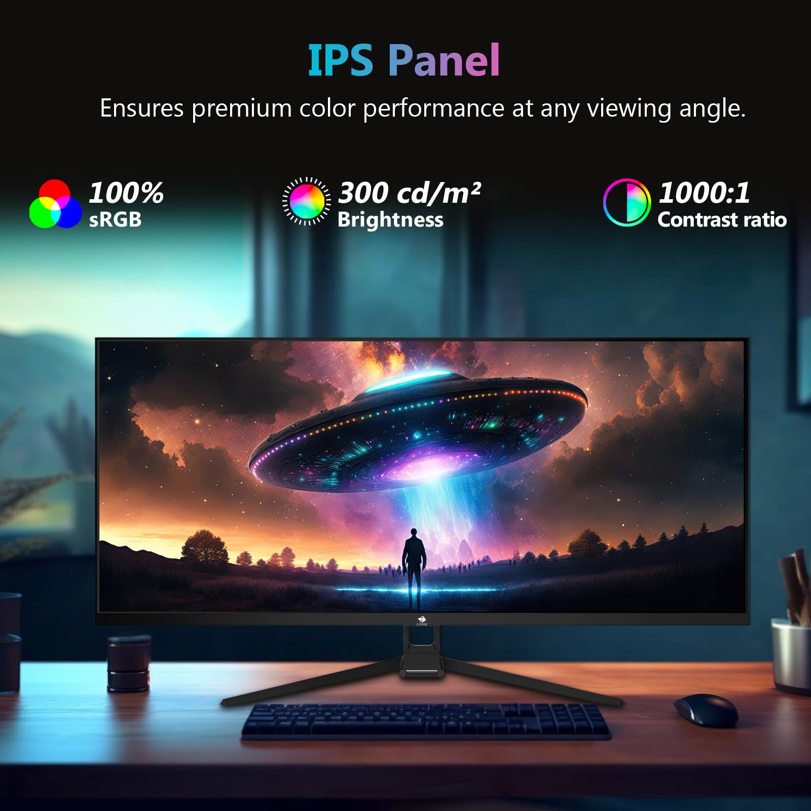 Z-Edge 34 Inch Gaming Monitor Ultrawide 165Hz(DP) 100Hz(HDMI) 1ms MPRT, 21:9 WQHD 3440x1440 IPS Panel, FreeSync, HDR10, HDMI, DisplayPort - Black