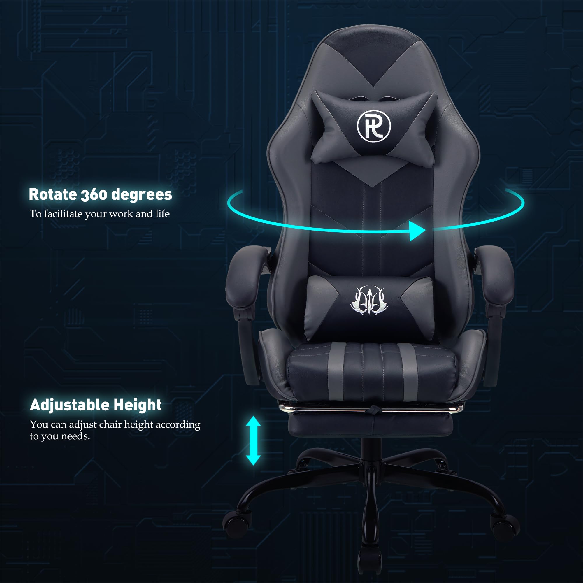 Play haha.Ergonomic reclining seat with footrest adjustable headrest and lumbar cushion high back support padded armrests PU leather finish for gaming home or office use