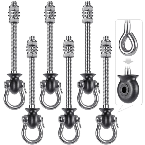 Dolibest 6pcs Swing Hanger, Heavy Duty Hammock Hook M8 Hanging Chair Screw Eye Bolt 195mm Swivel Ceiling Beam Mounting Bracket for Yoga Rope/Aerial