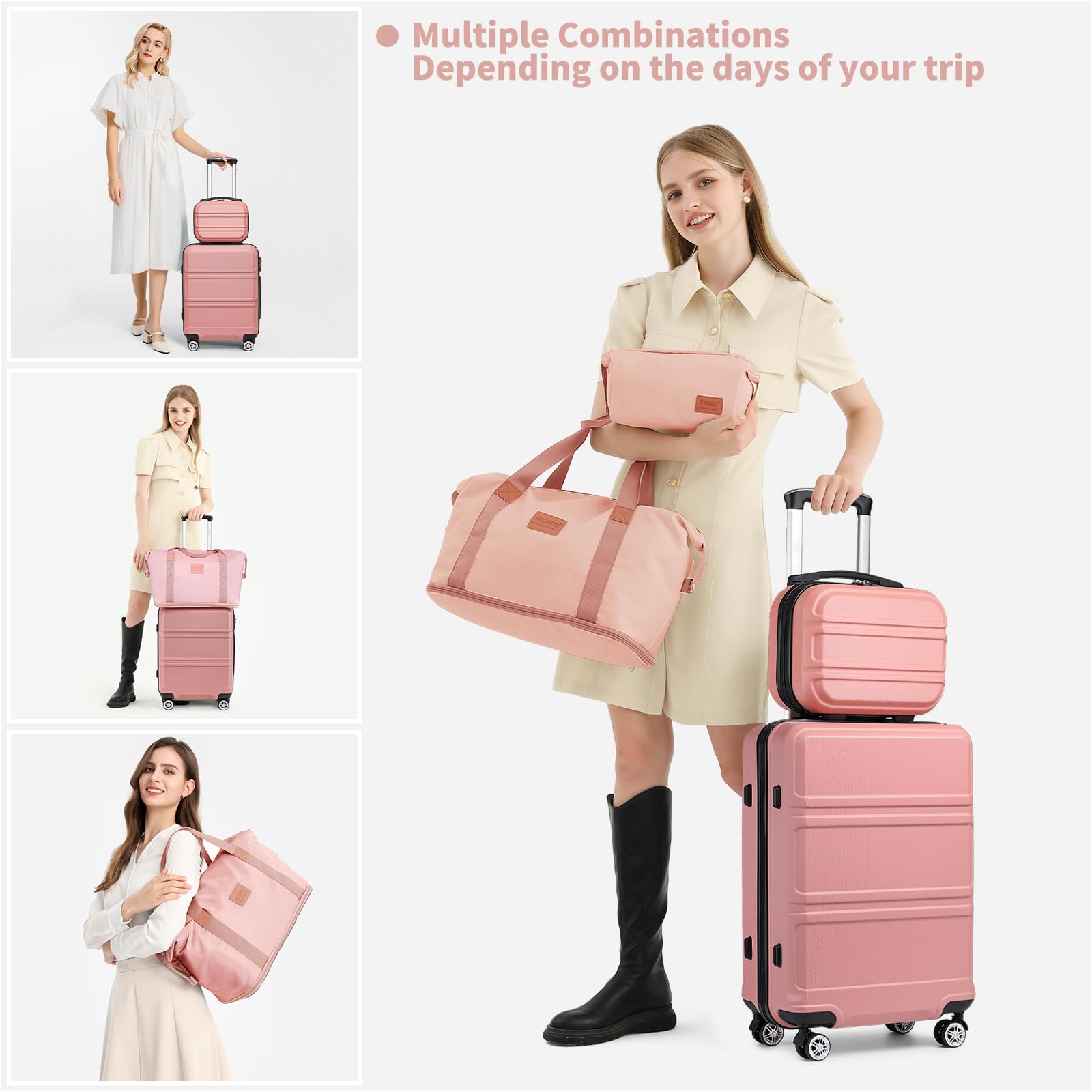 Kono Travel Luggage Sets of 6 Piece Lightweight ABS Hard Shell Trolley Case with TSA Combination Lock 20" 24" 28" Suitcase + 12" Beauty Case + Duffel Bag & Toiletry Bag (Cream White)