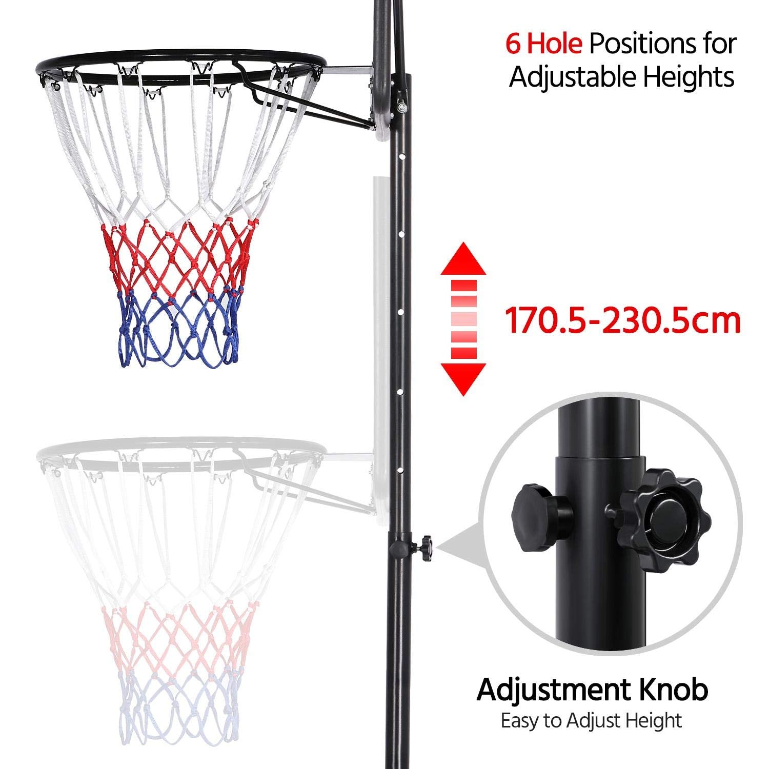 Yaheetech Outdoor Adjustable Basketball Stand, Portable Basketball Hoop Net System on Wheels