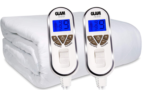 GlamHaus Super King Size Electric Blanket Dual Control - Fitted Mattress Fitted Bed Under Cover With Elasticated Skirt - Premium White Diamond Quilted