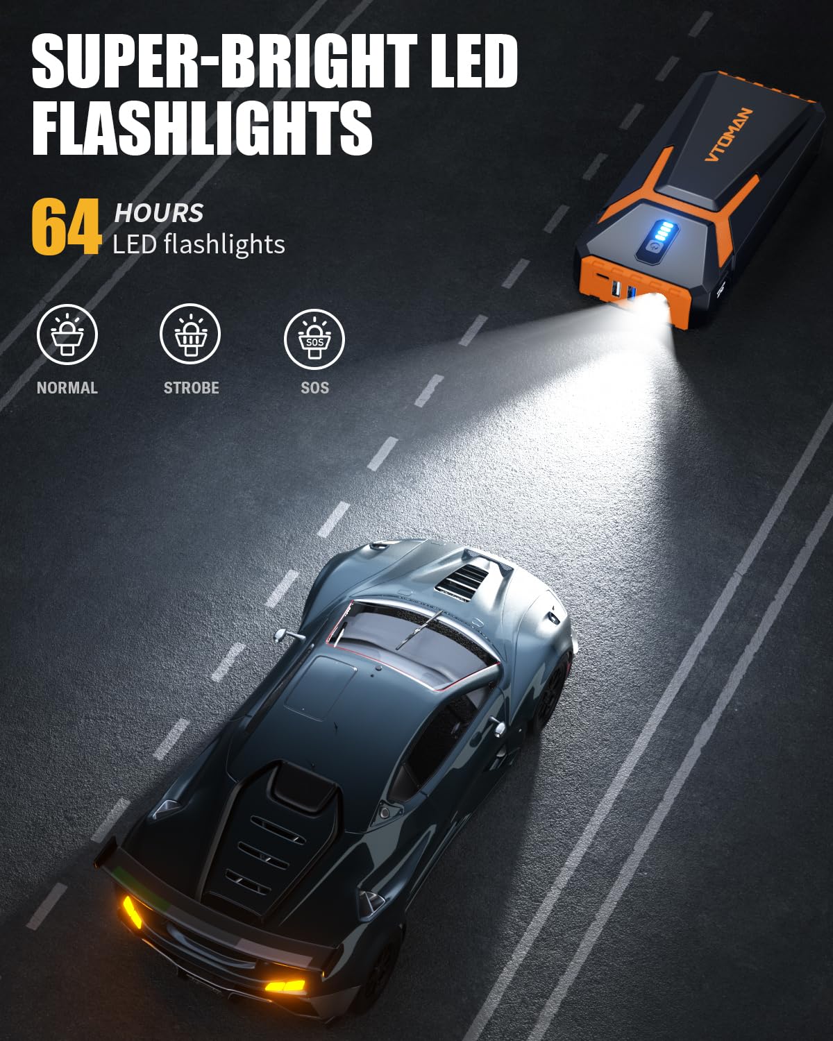 VTOMAN V3PRO Jump Starter Power Pack 2000A,Portable Car Battery Booster Jump Starter with Lithium Jump Pack,Battery Charger Starter with Jumper Cables for Motor(up to 6L Gas/4L Diesel Engines)