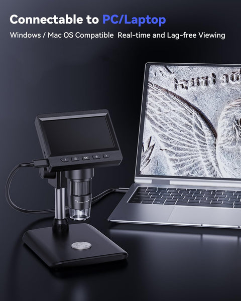 Coin Microscope-LCD Digital Microscope 500X, 1080P Coin Magnifier for Error Coins with 8 Adjustable LED Lights, PC View, Compatible with MacOS Windows-Black