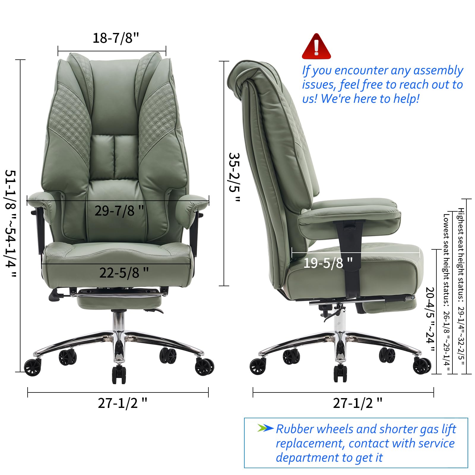 EXCEBET Ergonomic Office Chair – High Back PU Leather Executive Desk Chair with Adjustable Armrests, Swivel Computer Chair for Home/Office, Heavy Duty Support up to 400 lbs