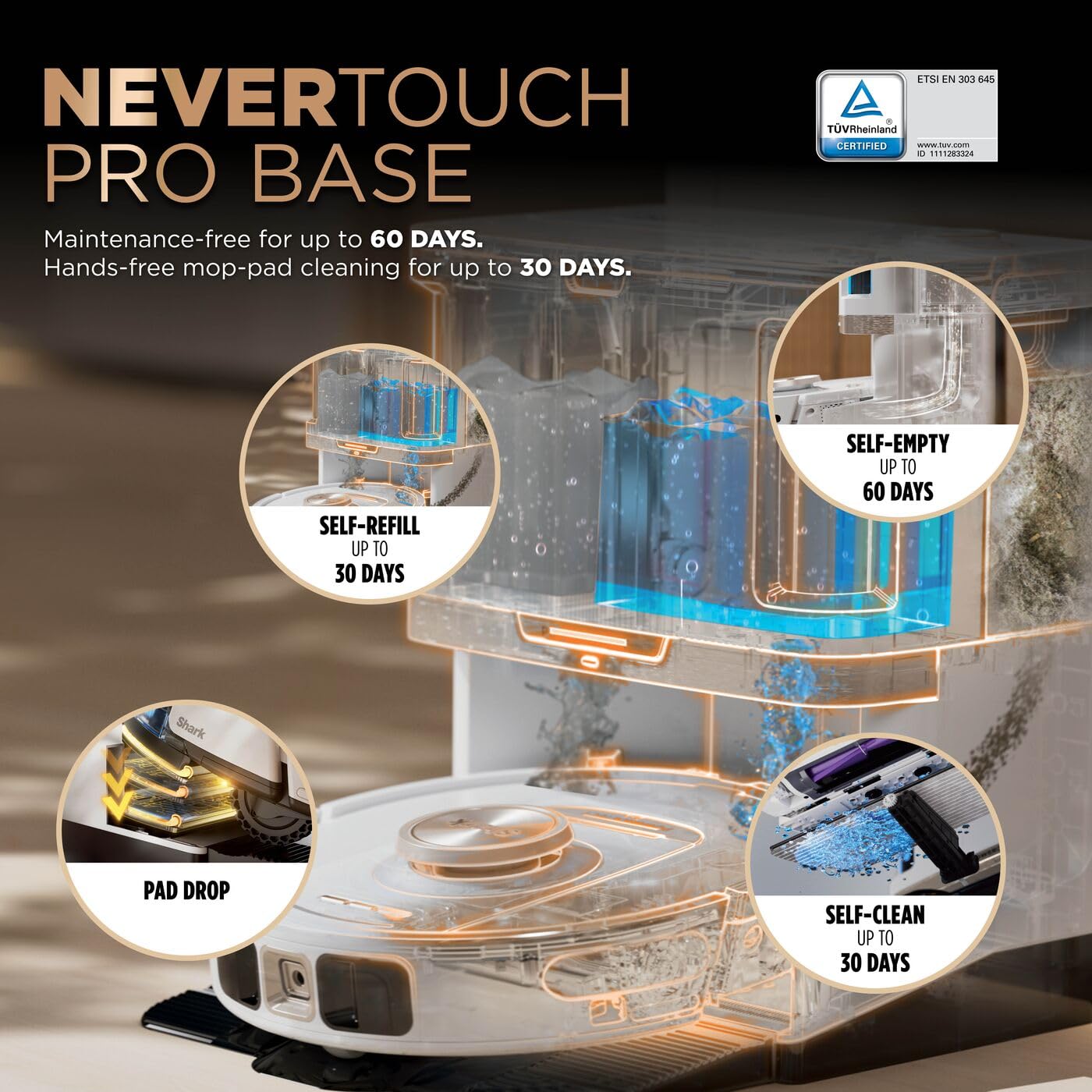 Shark PowerDetect 2-in-1 Robot Vacuum & Mop, NeverTouch Pro 60-Day Self Empty, Self-Refill and Self-Clean Robot Vacuum with 3D & LiDAR Navigation, NeverStuck Obstacle Bypass, WiFi/App White