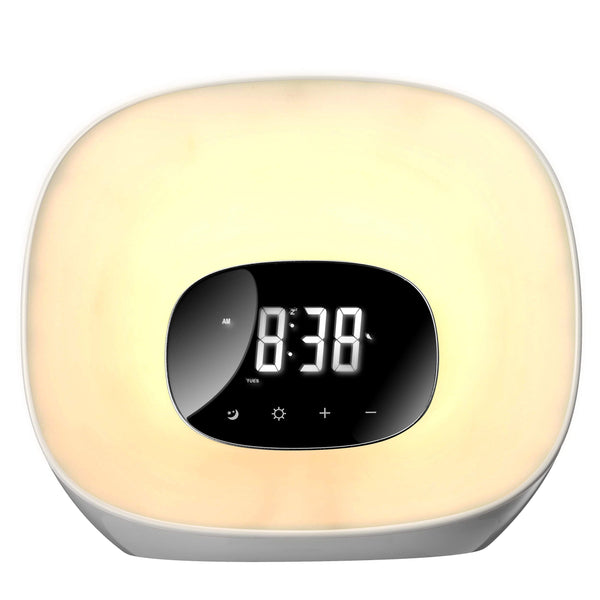 Groov-e Light Curve Touch Control FM Radio Alarm Clock with LED Lamp Wake-Up Light & Snooze - White