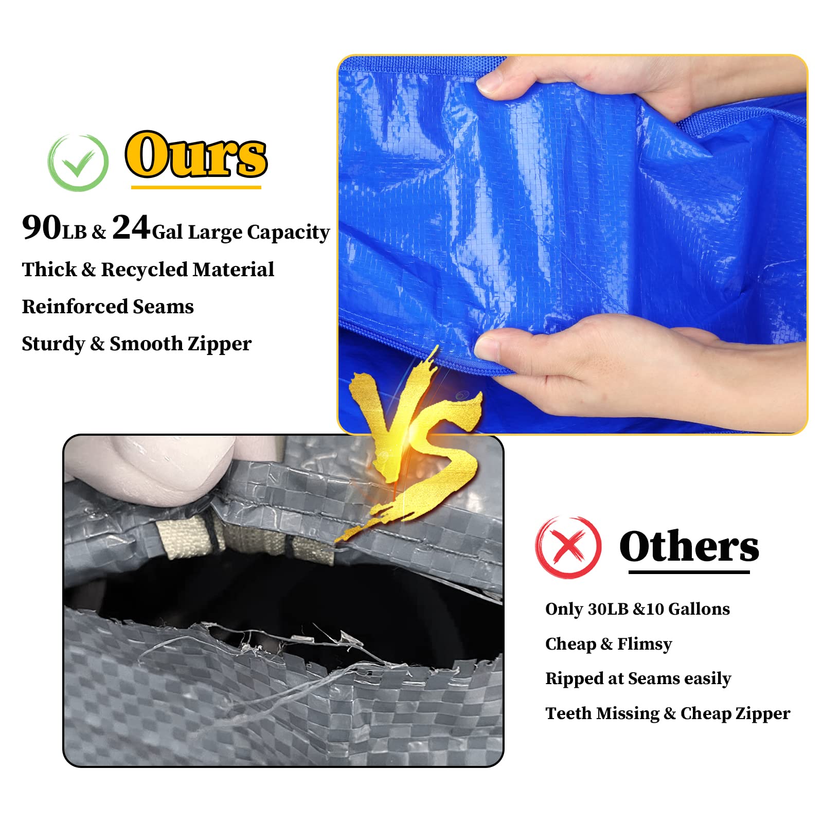 8-Pack Extra Large Moving Bags, Heavy Duty Storage Bags w/Strong Handle & Zippers, Storage Tote for Space Saving, Alternative to Moving Boxes, Bags