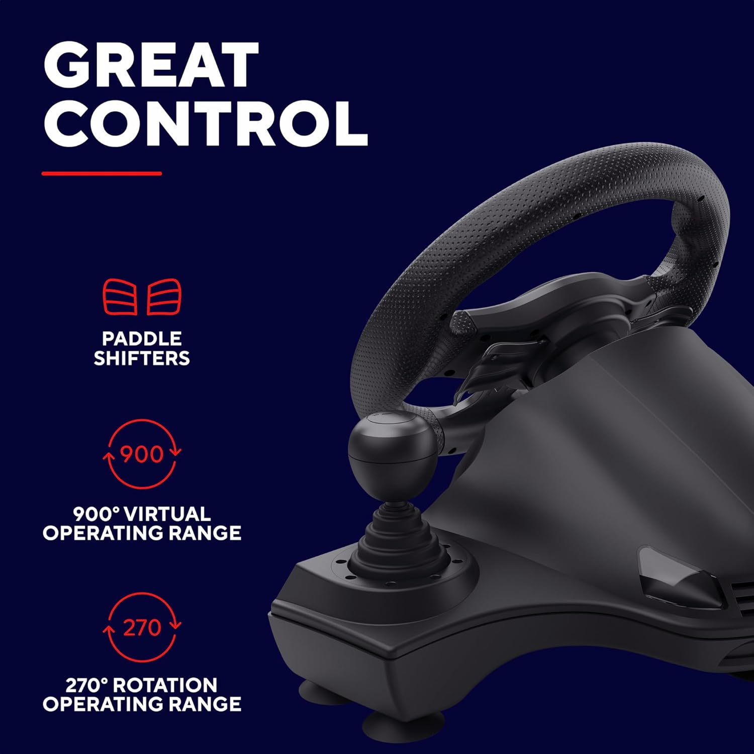 Trust GXT 289 Steering Wheel for Gaming PC, Xbox Series X/S, PS4, Nintendo Switch, Racing Wheel with Pedals, Paddle Shifters, Gear Stick, Vibration Feedback, for Farming Simulator / F1 / Gran Turismo