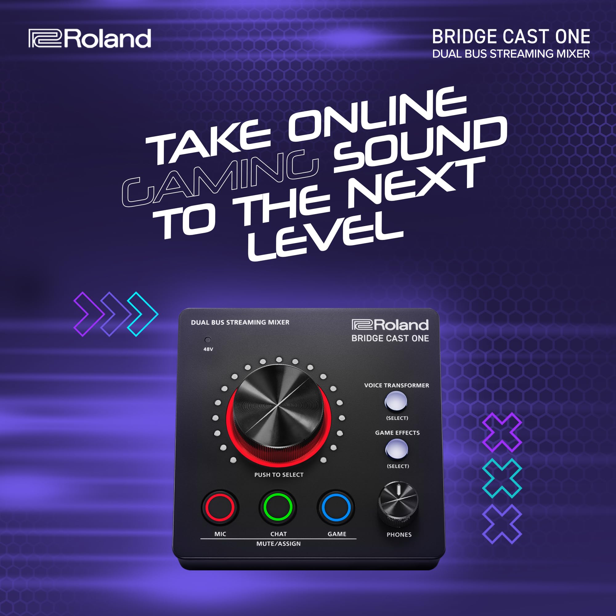 Roland BRIDGE CAST ONE Dual Bus Streaming Mixer Compact Audio Streaming Mixer For Online Gamers & Content Creators 32-Bit Hardware DSP USB-C Windows and Mac Connectivity XLR Mic Support