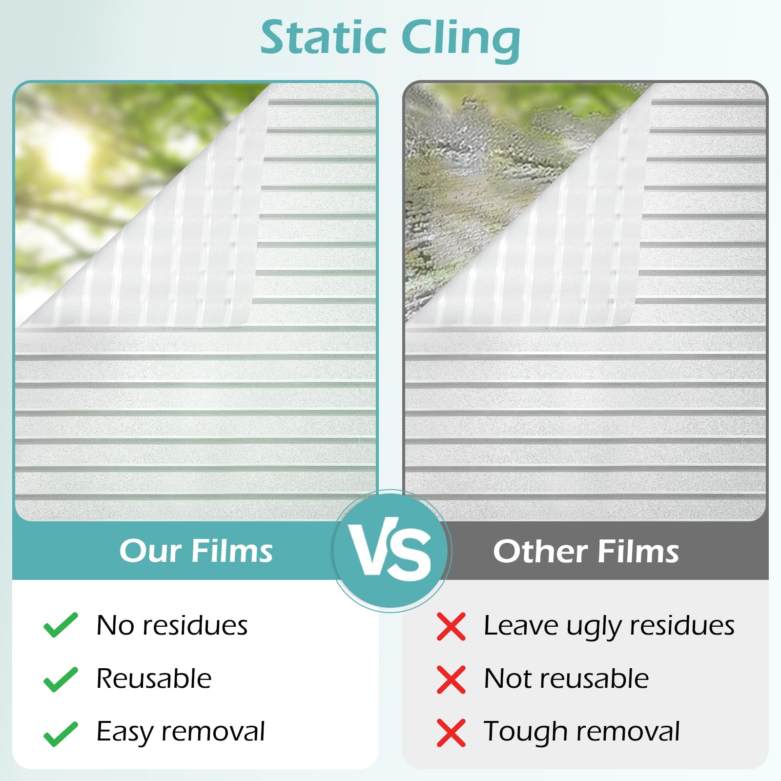 DOWELL Window Film Privacy Film for Glass Windows 90x400cm, Frosted Stripe Pattern Sticker Static Cling, Opaque Self Adhesive Glass Vinyl Decorative