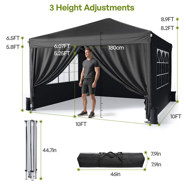 Driftalia Gazebo with Sides 3m x 3m, Waterproof Pop Up Gazebo with 4 Sandbags and Carry Bag for Parties, Camping, Commercial Events - Dark Grey