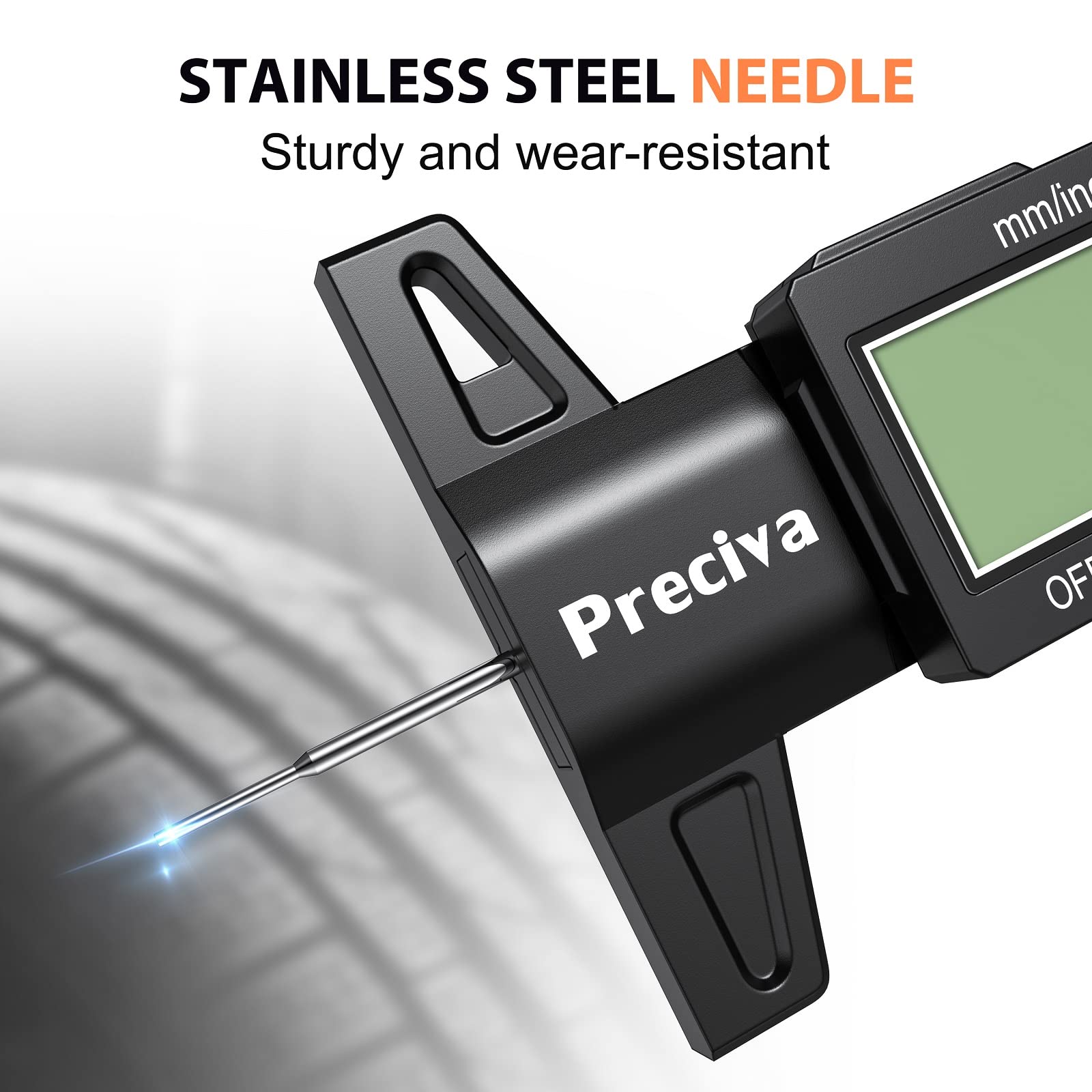 Tyre Tread Depth Gauge, Preciva Silver 0-25.4mm/Inch Digital Tire Checker UK, Tyres Depths Measuring Tool with Large LCD Screen for Cars, Trucks, Vans