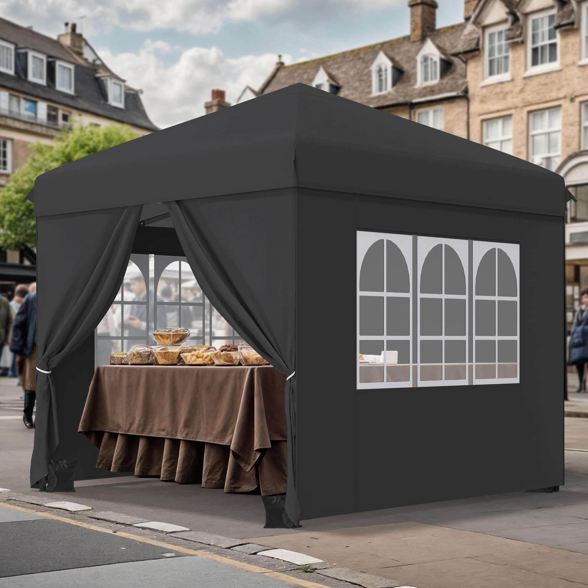 YITAHOME 3x3M Outdoor Pop Up Gazebo with Sides and Windows, Waterproof Folding Garden Canopy All Seasons Camping Gazebo Anti-UV with Adjustable Height Stakes Rope Carry & Weight Bags for Party Event