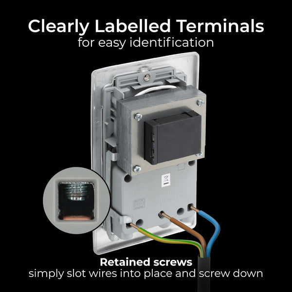 BG Electrical Cooker Switch with Socket and LED, Cooker Control Unit, Control Socket, Double Pole, Raised Profile, Round Edges, Nexus Metal, Brushed Steel, Grey Inserts, 45A, NBS70G