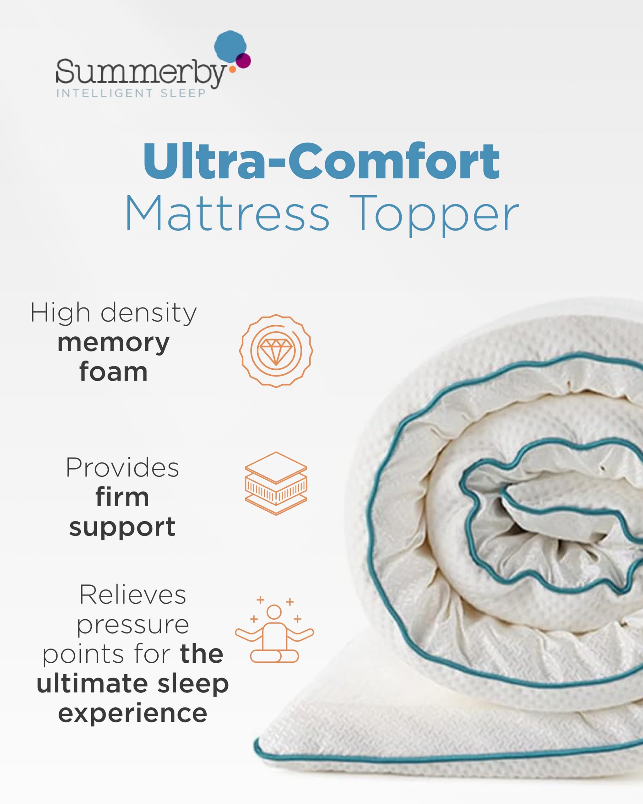 Summerby Sleep Double Memory Foam Mattress Topper (135 x 190cm), Double Mattress Topper With Anti-Slip Base, Comfy & Affordable Memory Foam Topper