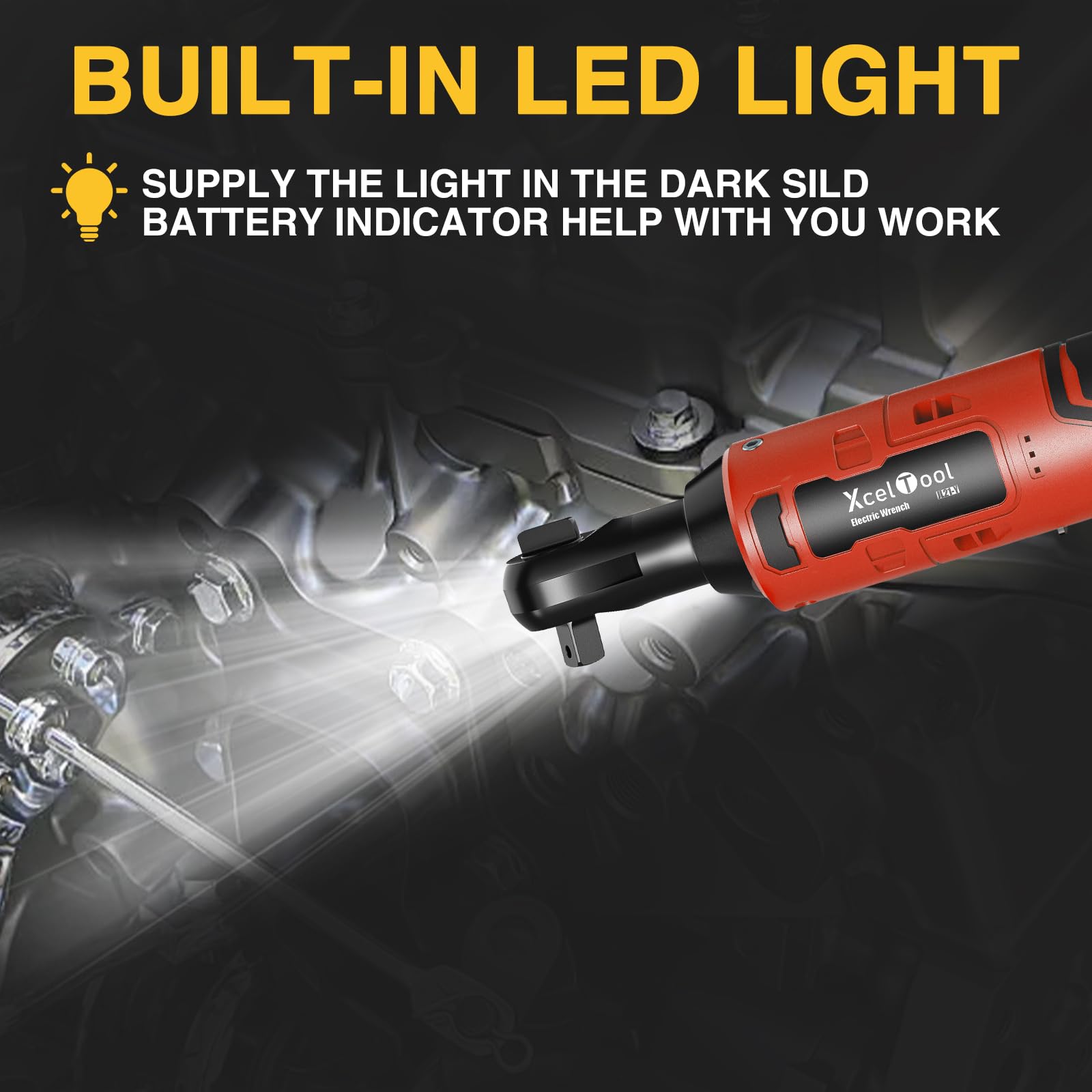 Funnyway 20V Cordless Ratchet Wrench, 3/8”Cordless Ratchet, Max Torque 80N.m, 320RPM Power Battery Ratchet with Variable Speed, Including 2 x 2.0Ah Batteries, LED Light, 6 Sockets (Red)