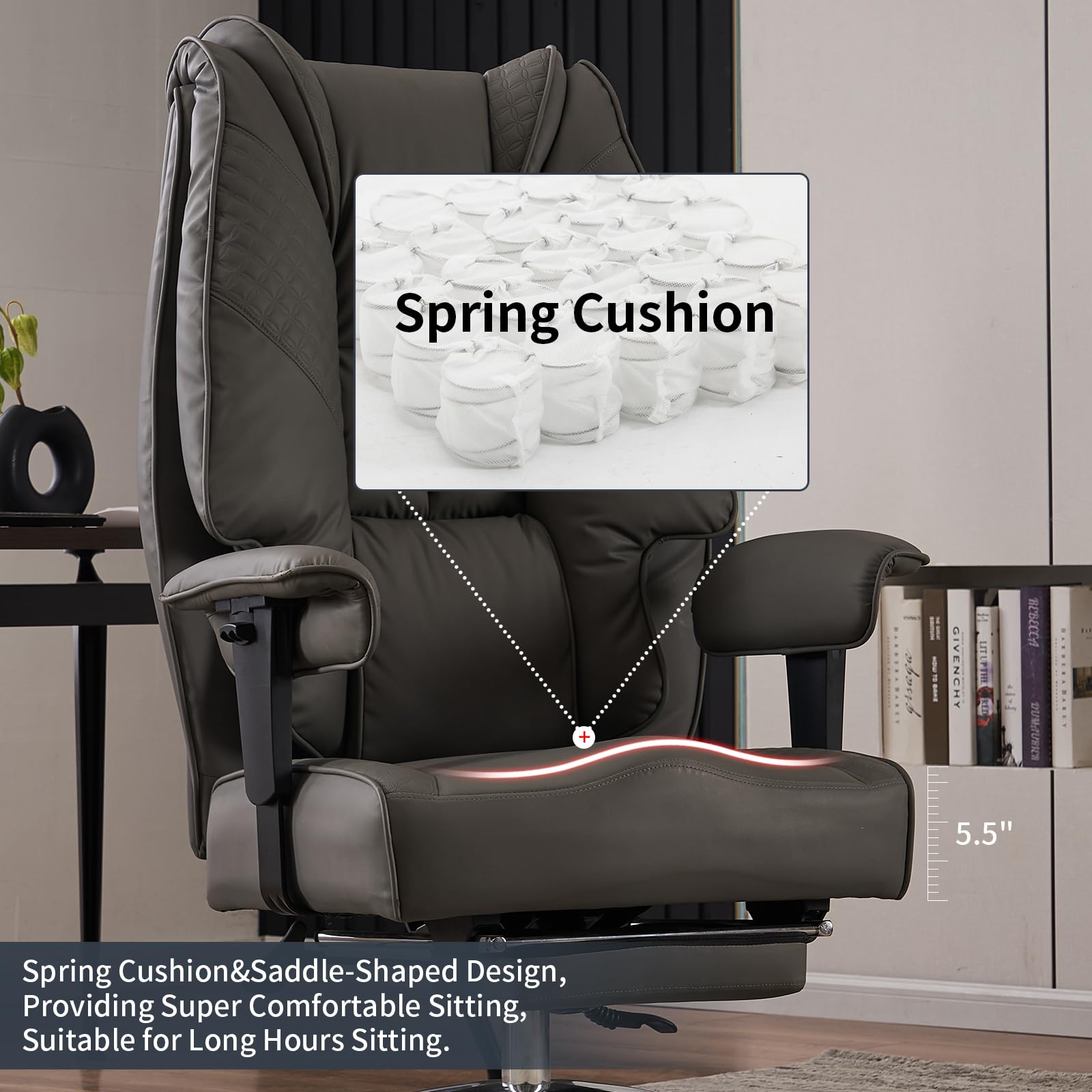 EXCEBET Ergonomic Office Chair – High Back PU Leather Executive Desk Chair with Adjustable Armrests, Swivel Computer Chair for Home/Office, Heavy Duty Support up to 400 lbs