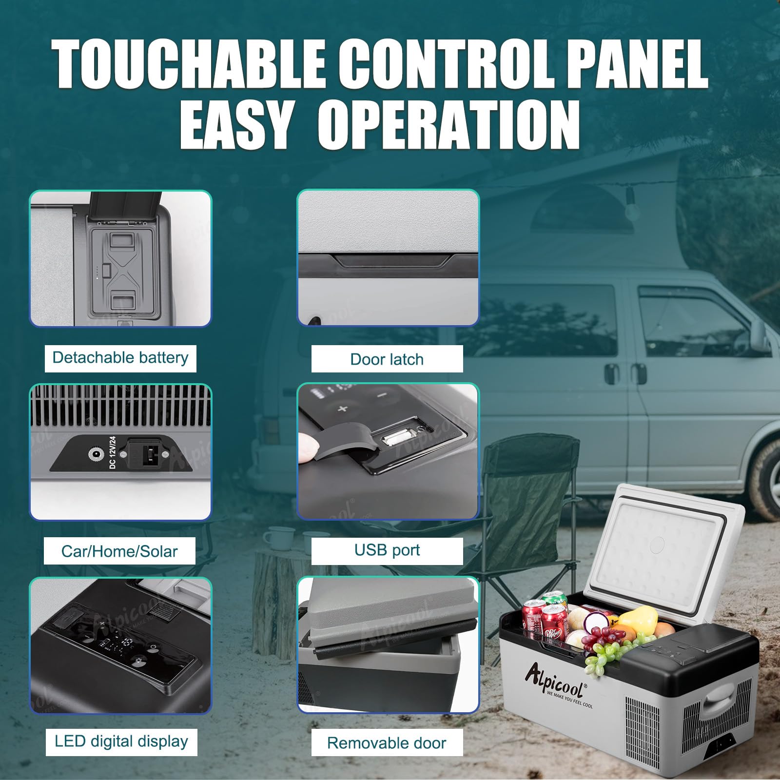 Alpicool C9PT 9L Compressor Car Fridge Freezer, DC 12v Camping Refrigerator, Portable Mini Cool Box for TruckCampervanRVBoat, -20℃ to 20℃(Black)