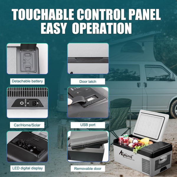 Alpicool C9PT 9L Compressor Car Fridge Freezer, DC 12v Camping Refrigerator, Portable Mini Cool Box for TruckCampervanRVBoat, -20℃ to 20℃(Black)