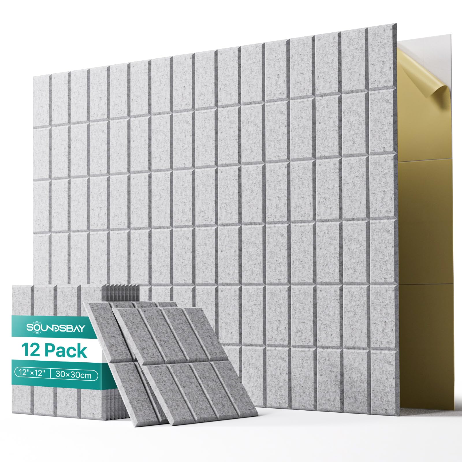 Soundsbay Soundproofing Panels, 12 Pack Acoustic Wall Panels Self-adhesive, 30x30x0.9cm Acoustic Panels for Walls, Ceiling, Home Office