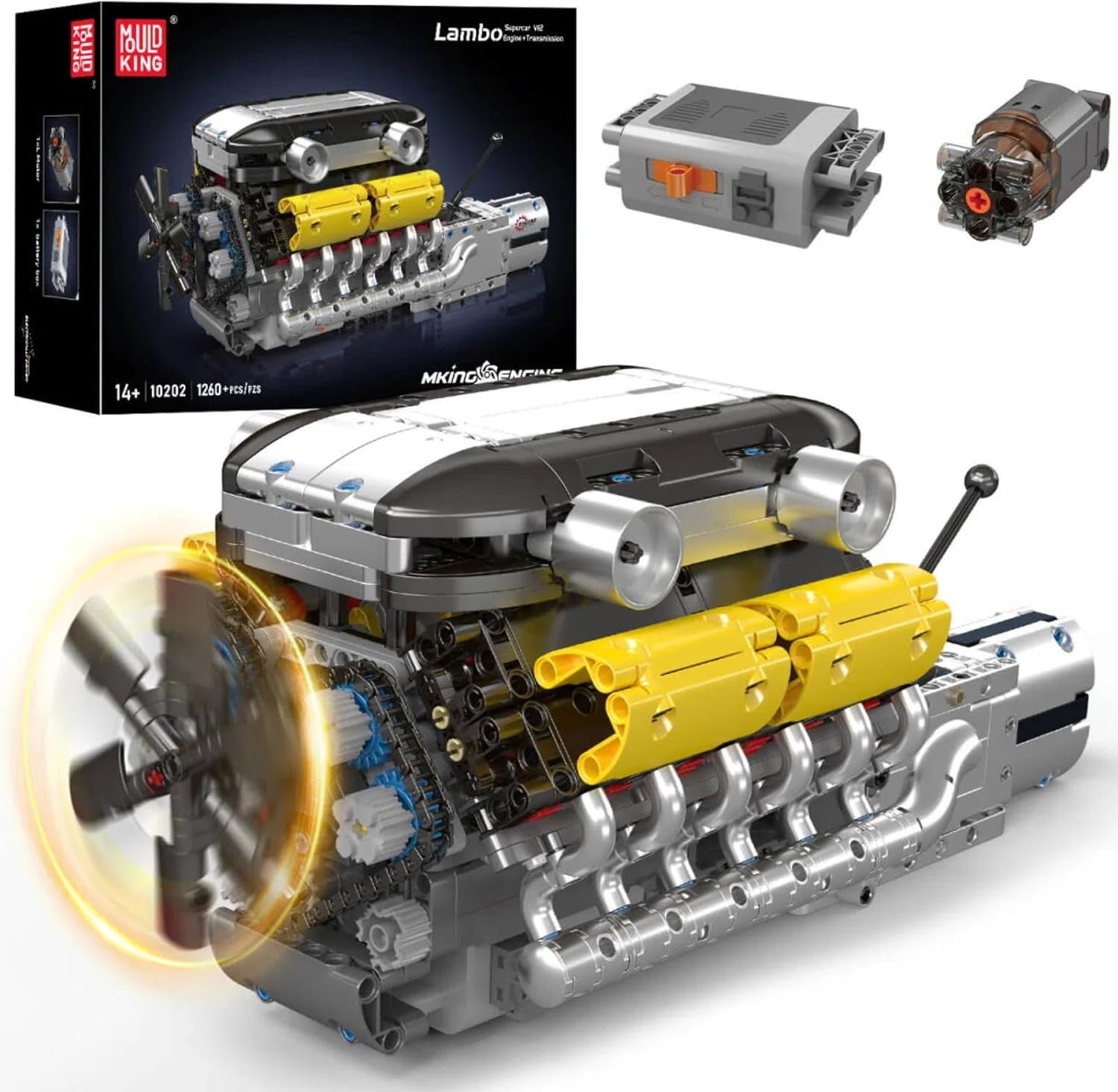 Mould King 10202 V12 Engine Building Blocks Sets, Build a Engine Model Kit That Runs, MOC Engineering Model Building Kit, 1194 PCS STEM Engineering Toys for Kids/Adults