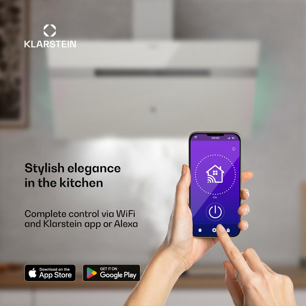 Klarstein Alina 90 Angled Cooker Hood - 600m³/h Air Flow, Touch Panel, LED Backlighting, Quiet 63dB, Energy Class A, 90cm Extractor Hood, Black