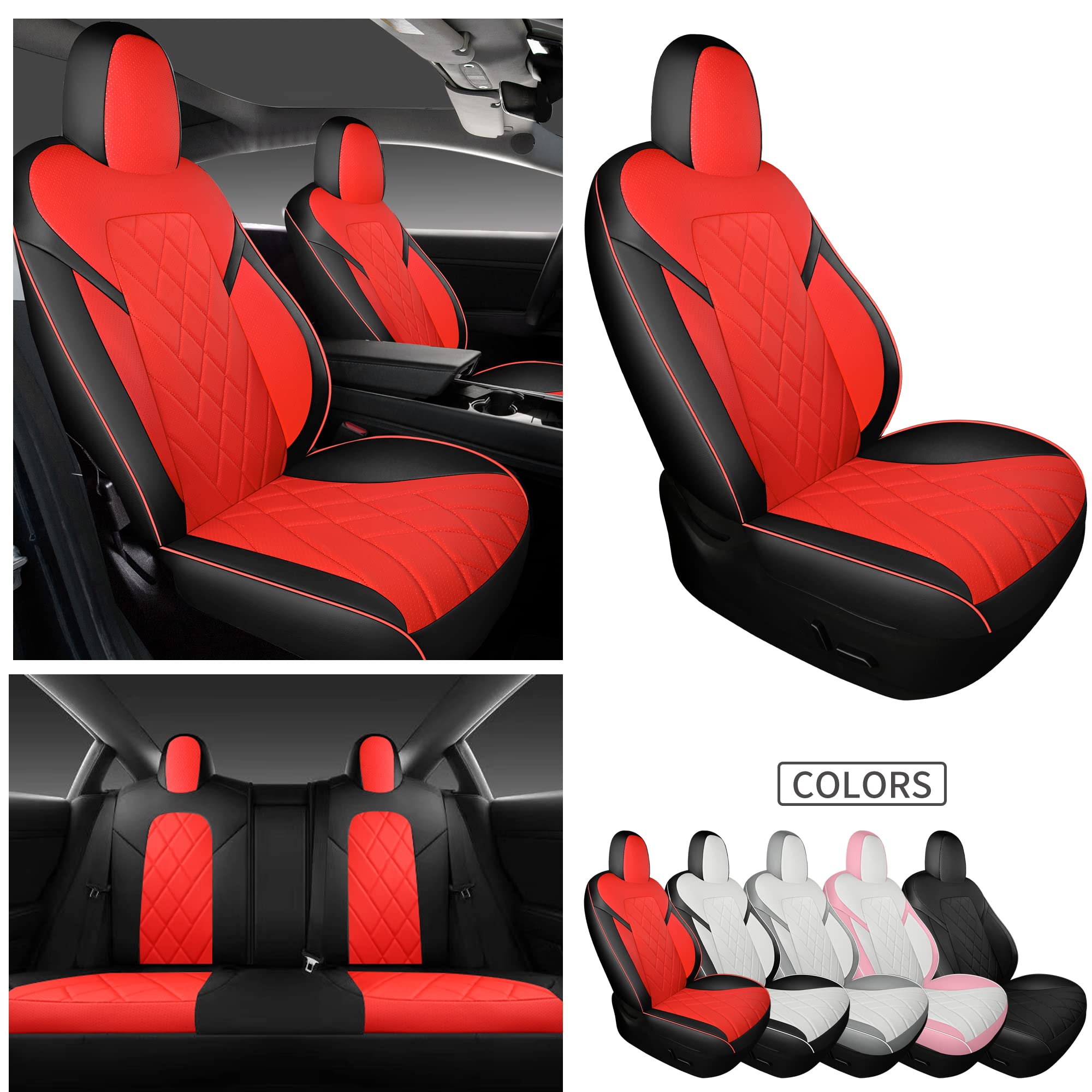 Tapha Faux Leather Seat Cover Set for Tesla Model 3 2017-2022, Breathable and Water-Resistant, Include Seat Covers for Front and Rear Seats (White/Grey)