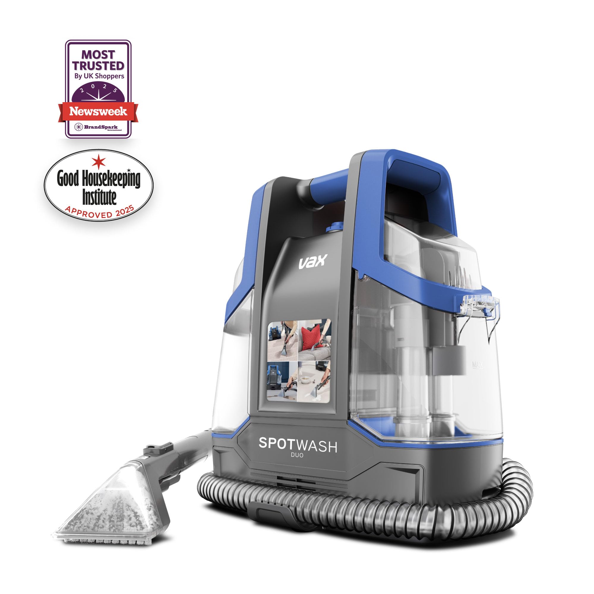 Vax CDCW-CSXA SpotWash Duo Spot Cleaner, Car, Upholstery, Sofa Carpet Cleaning Machine, Included Pet Tool & Solution Removes Spills & Stains, Portable and Compact Design, 1 Liter, Grey/Blue