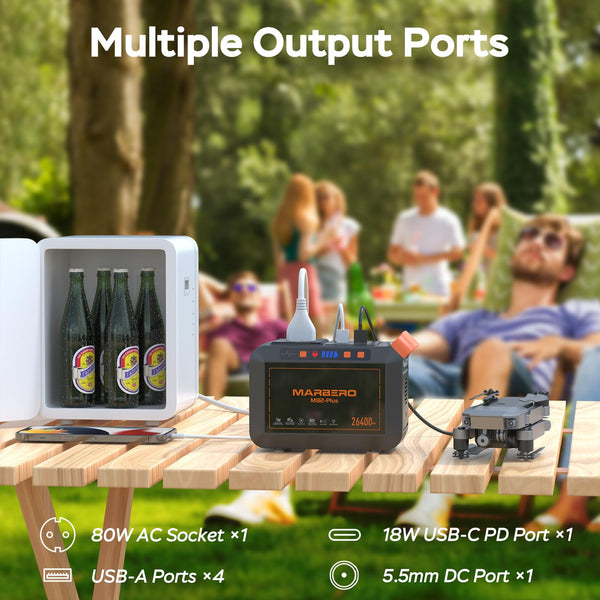 MARBERO Portable Power Station 98Wh Large Battery Pack 100W(150W Peak) Solar Generator Camping Backup with AC Plug Socket with LED Light for Outdoor Adventure RV Trip Home Blackout Emergency