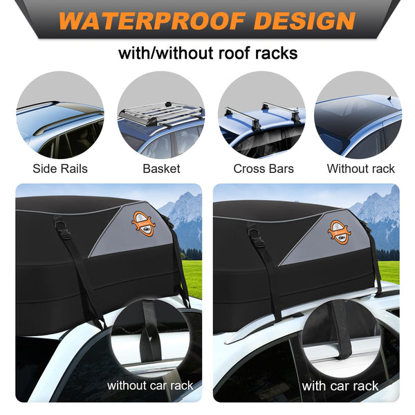 Sailnovo Roof Box Roof Bag 580L/20 Cubic Waterproof Car Roof Bag with 6 Door hooks, Soft-Shell Large Roof Cargo Carrier Bags for Cars without/with Roof Bars/Rack/Rails, Black