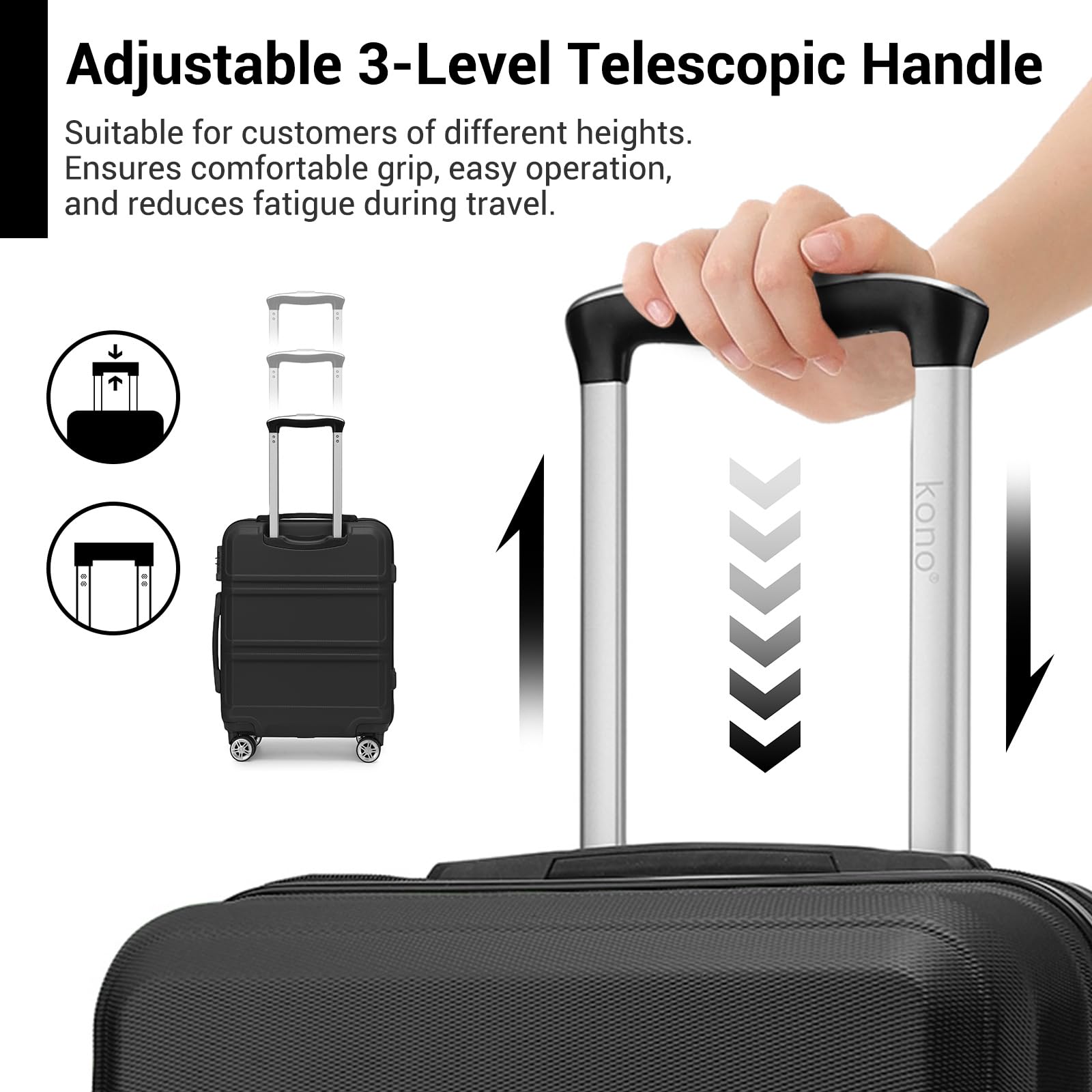 Kono Fashion Hand Luggage Lightweight ABS Hard Shell Trolley Travel Suitcase