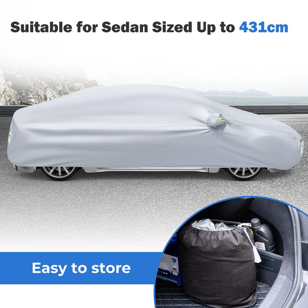 COSTWAY Car Cover Waterproof, Universal Full Car Cover with Zipper Door, Reflective Strips & Storage Bag, All Weather Windproof Snowproof UV Protection (Fit Sedan, Length Up to 190”(482cm))