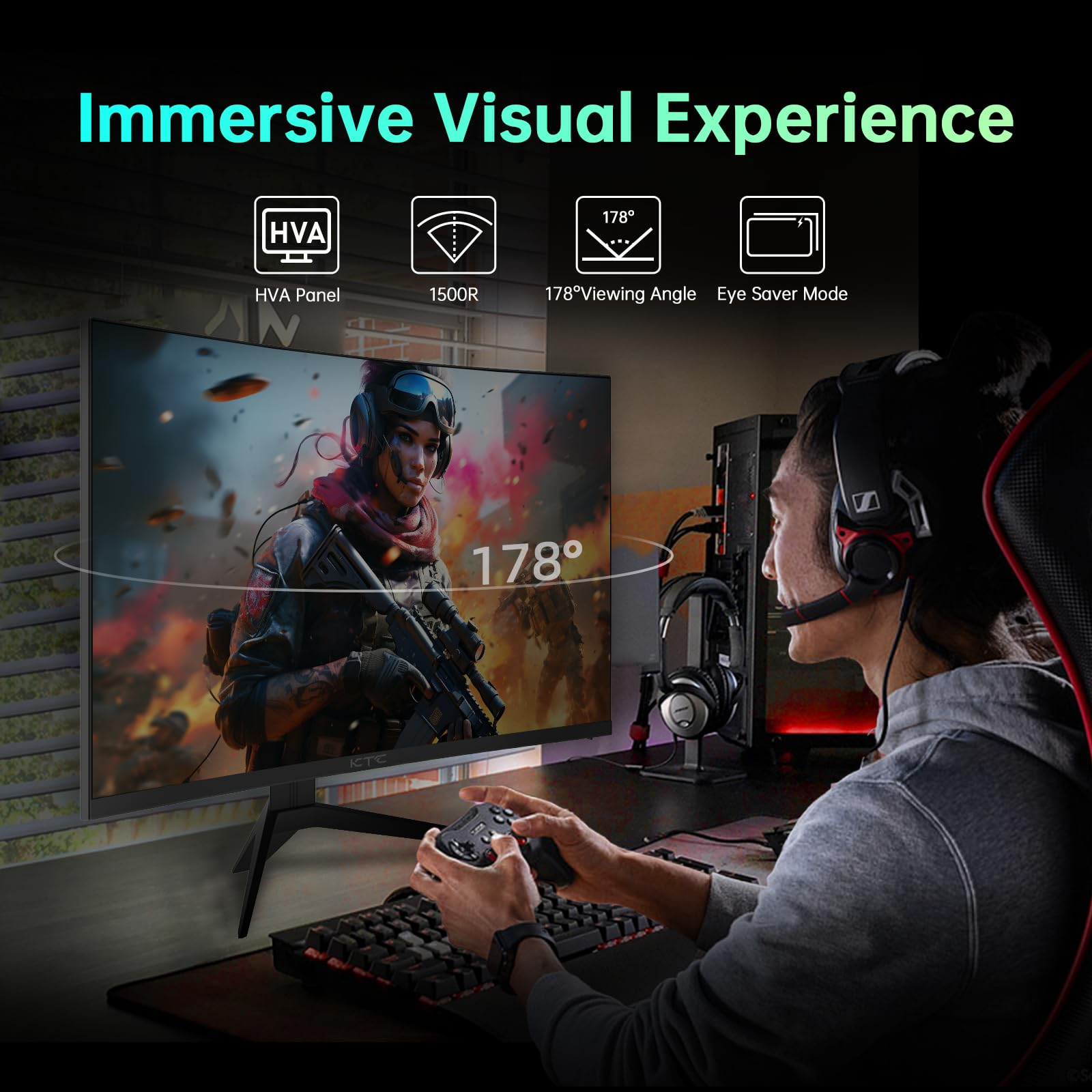 KTC Flat 32 Inch Monitor, QHD 1440P 2K@100Hz IPS Large Computer Monitor, Ultra Thin Bezels, Anti-Blue Light, HDR10, 103% sRGB, 86% DCI-P3, 350 Nits, 3ms MPRT, Adaptive Sync for Working and Gaming
