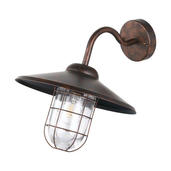 Eglo Melogoa Outdoor Wall Light, Antique Copper External Porch Light, Galvanized Steel and Glass Lantern, E27 Socket, IP44