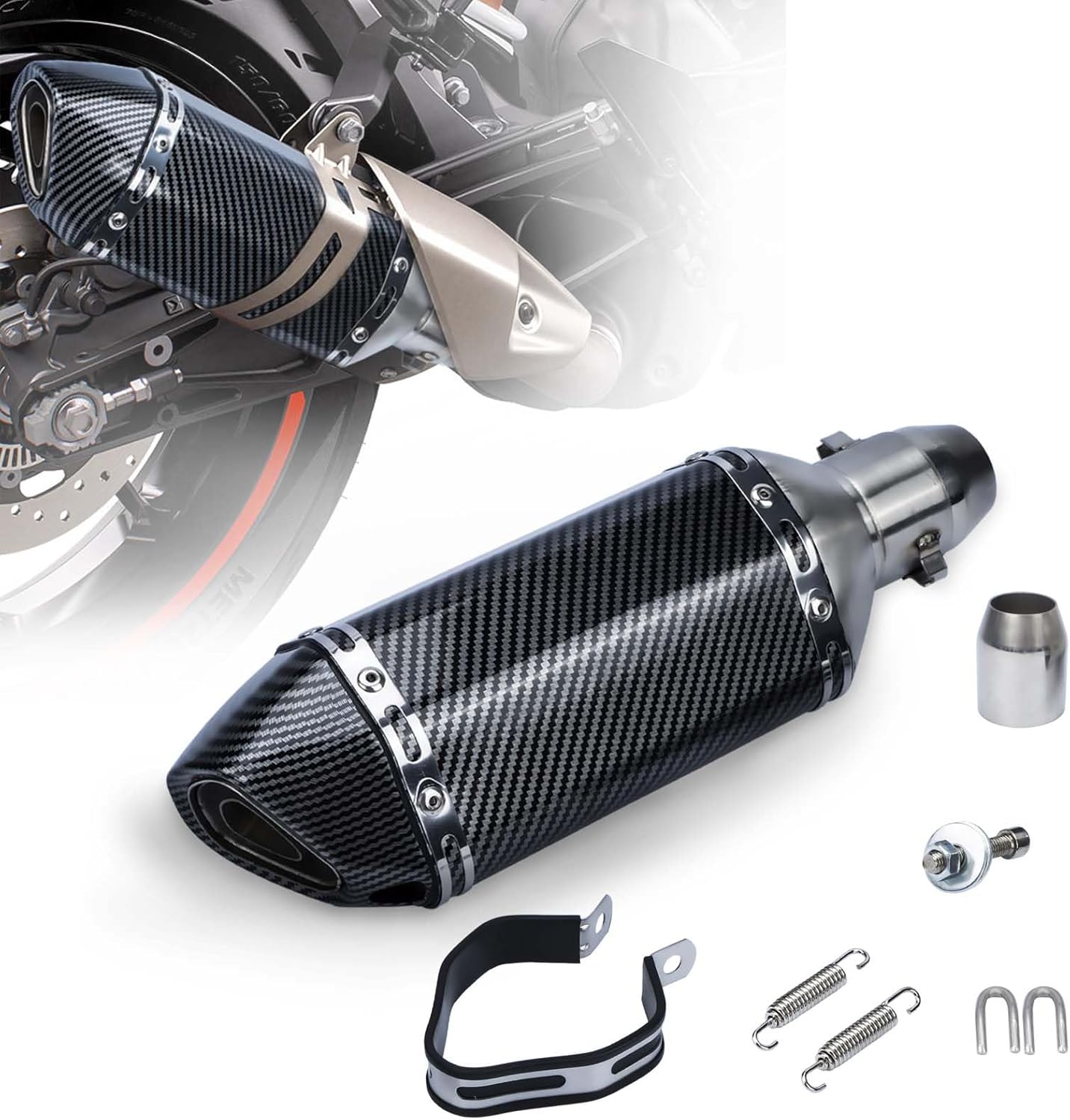 Motorcycle Slip On Exhaust Muffler, 38-51mm/1.5-2in Inlet Stainless Steel Universal Motorcycle Exhaust Mufflers Exhaust Muffler Carbon Fiber Pipe for Motorcycles Modification