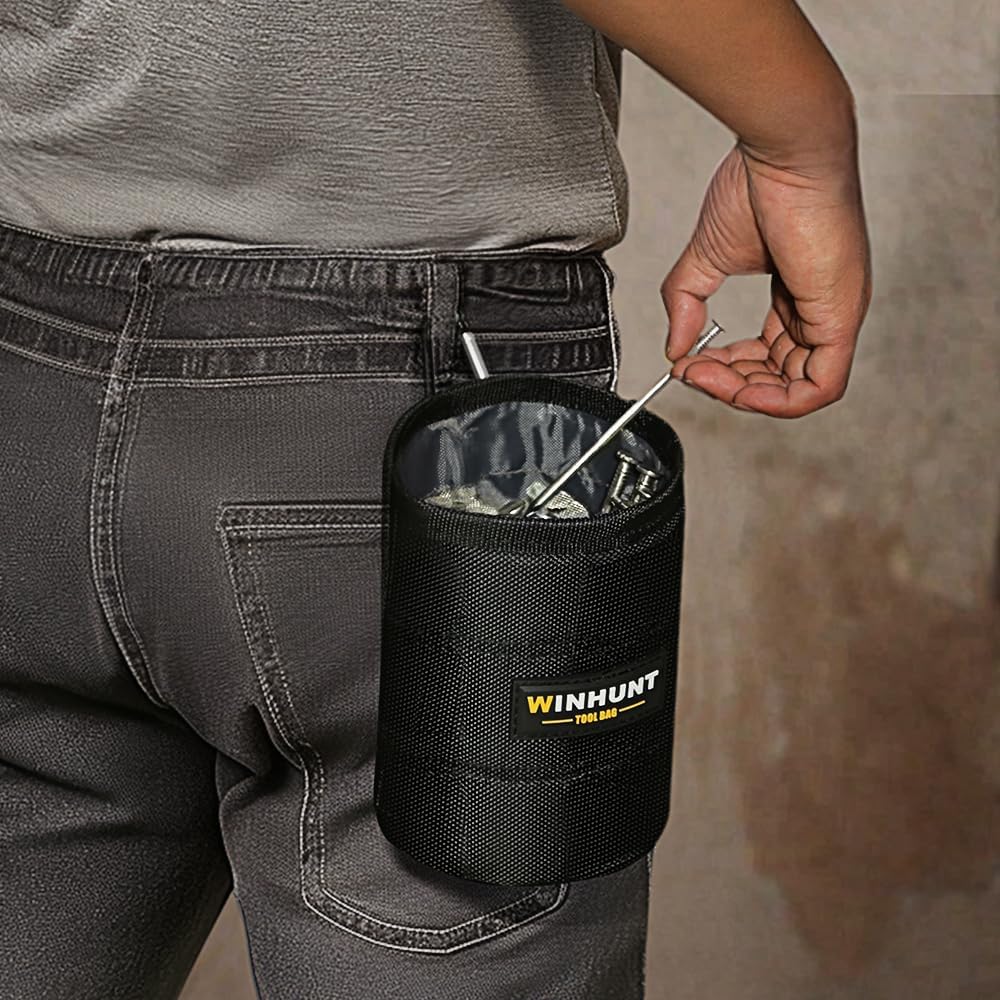 WINHUNT Tool Pouch for Screws and Nails, Wear Resistant Small tools Storage Bag with Metal Belt Clip Attachment,11 x 15cm, Black
