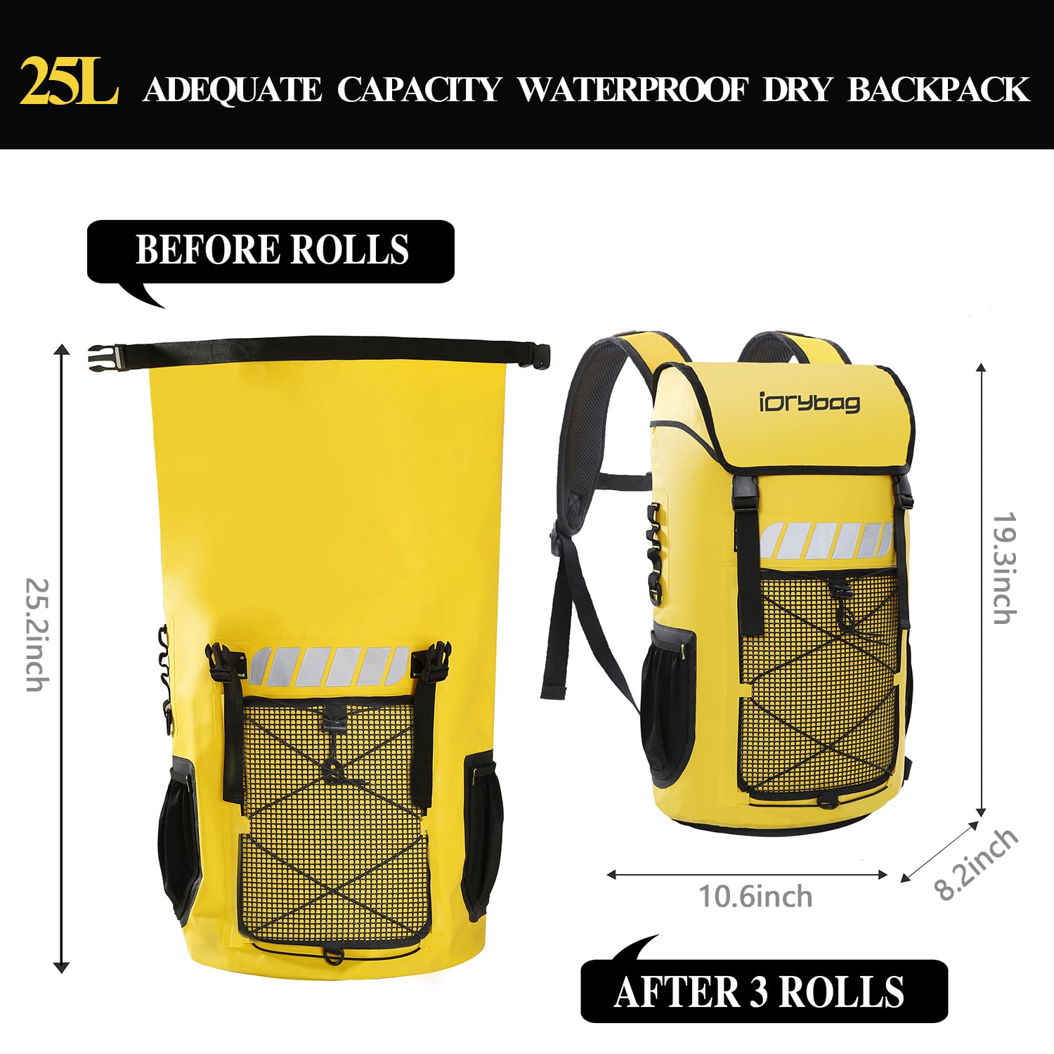 IDRYBAG Waterproof Backpack for Men 25L/45L, Dry Bags Waterproof Bag Kayak, Waterproof Dry Bag Backpack Hiking