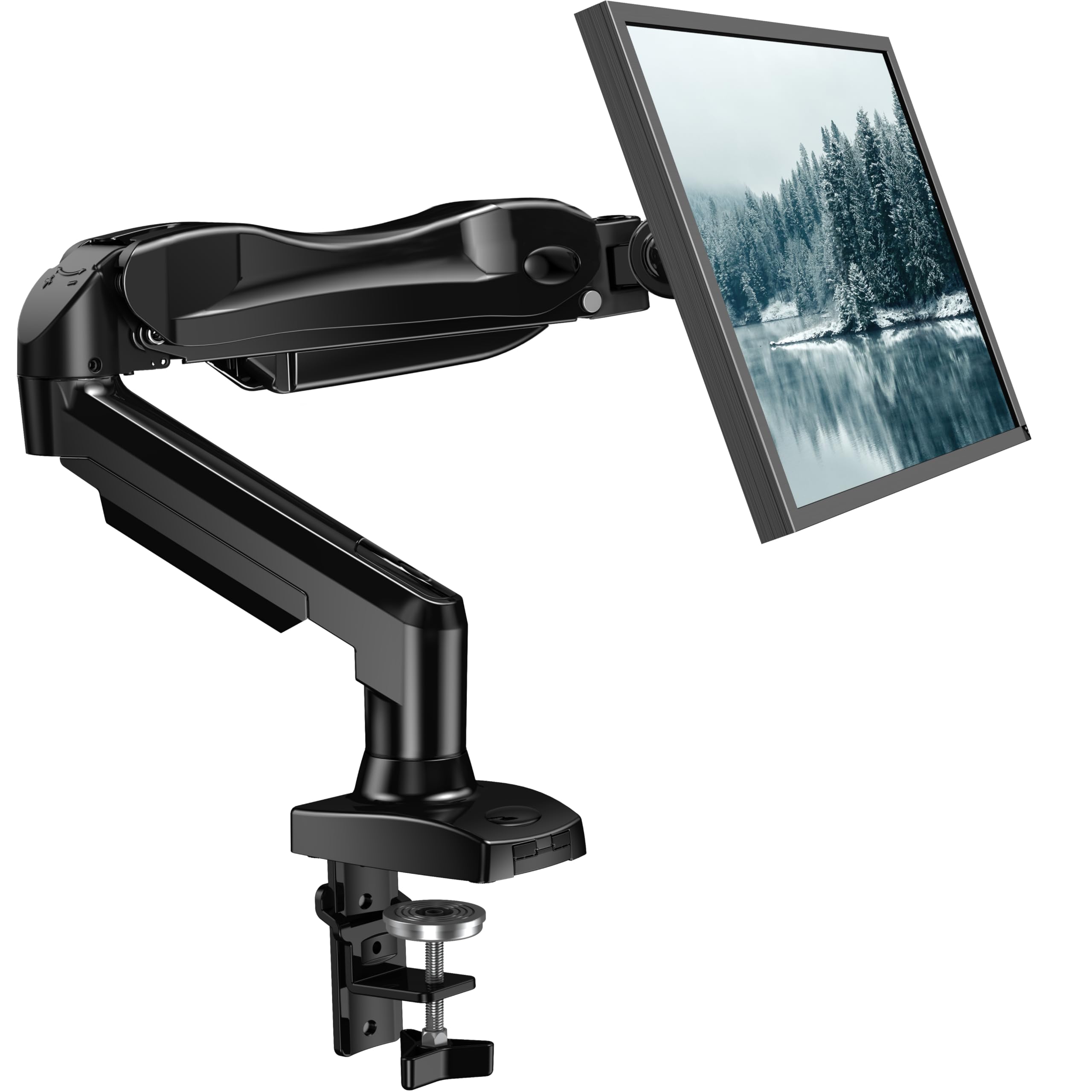 HUANUO Single Monitor Arm Desk Mount for 13 to 32 inch Screens, Tool Free Height Adjustable Monitor Stand with Tilt Swivel Rotate, 75 & 100mm VESA Mount, Load 19.8 lbs, C-clamp & Grommet Options
