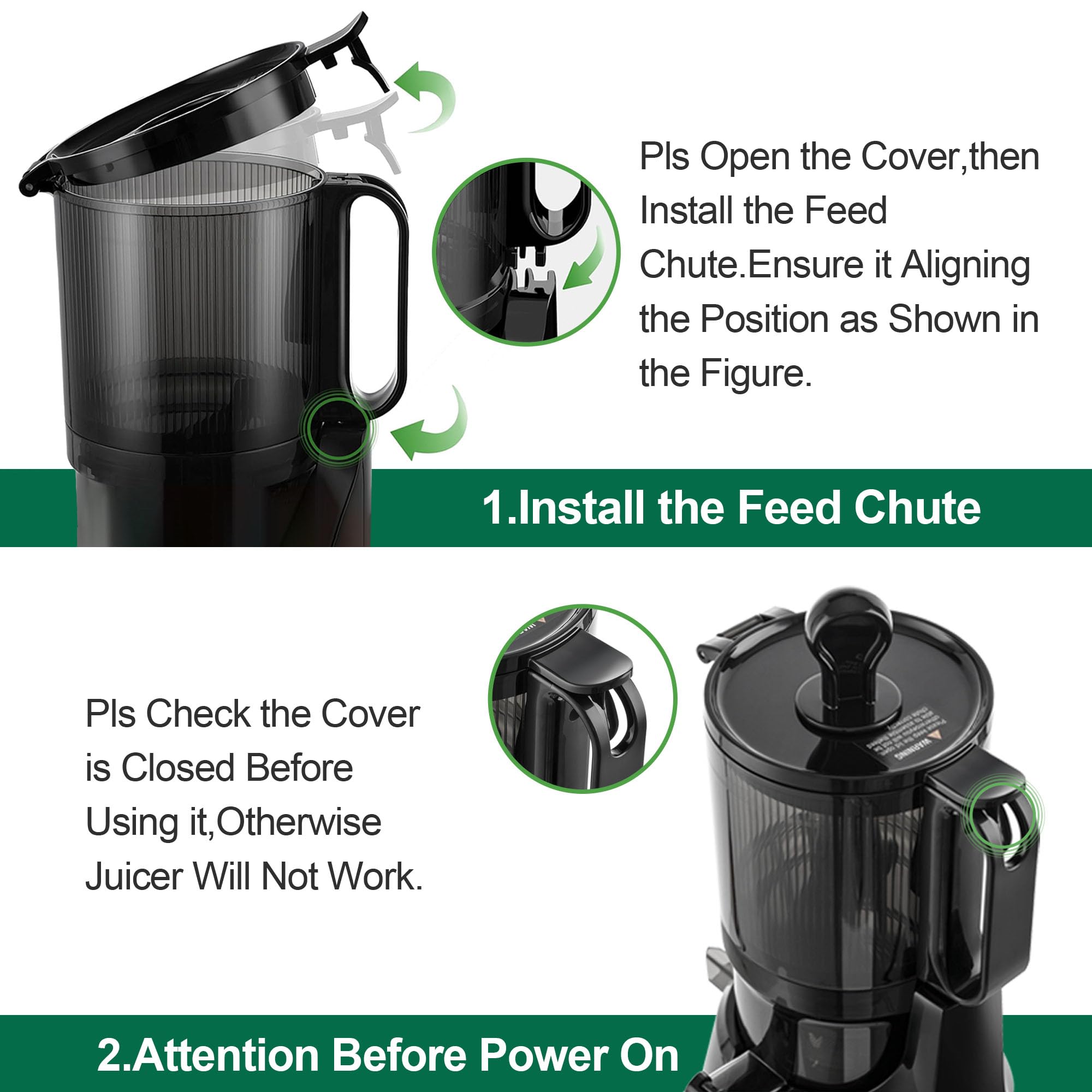 Cold Press Juicer Machines,Fretta Slow Masticating Juicer with 108mm &1.0L Hopper for Whole Fruits and Vegetables,200W Self Feeding High Yield Juice Extractor,BPA Free Tritan, (Black)