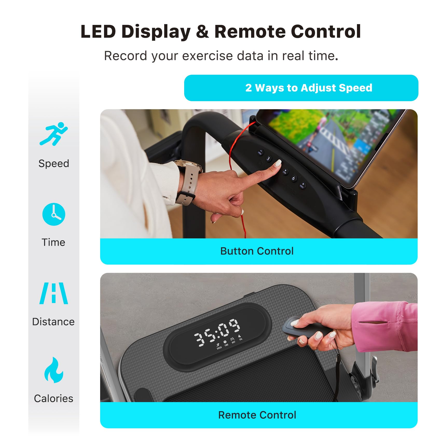 Mobvoi Home Treadmill SE 3 in 1 Foldable Treadmill for Home Walking Pad 2.5 HP Compact Portable folding Under Desk Running Machine with Remote Control LED Display for Home Office 12 km/h