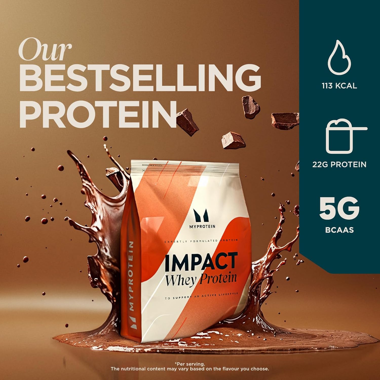 Impact Whey Protein Powder – Chocolate Smooth Flavour 1kg, 23g of Protein per Serving 33 Servings