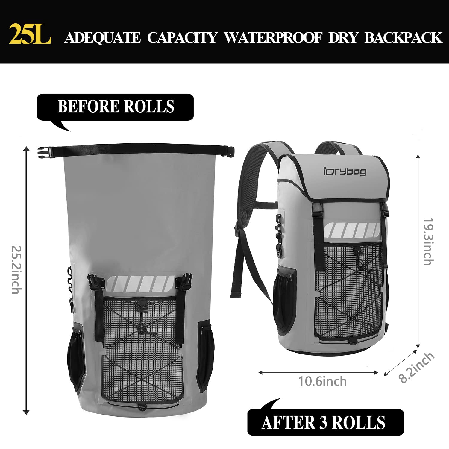 IDRYBAG Waterproof Backpack for Men 25L/45L, Dry Bags Waterproof Bag Kayak, Waterproof Dry Bag Backpack Hiking