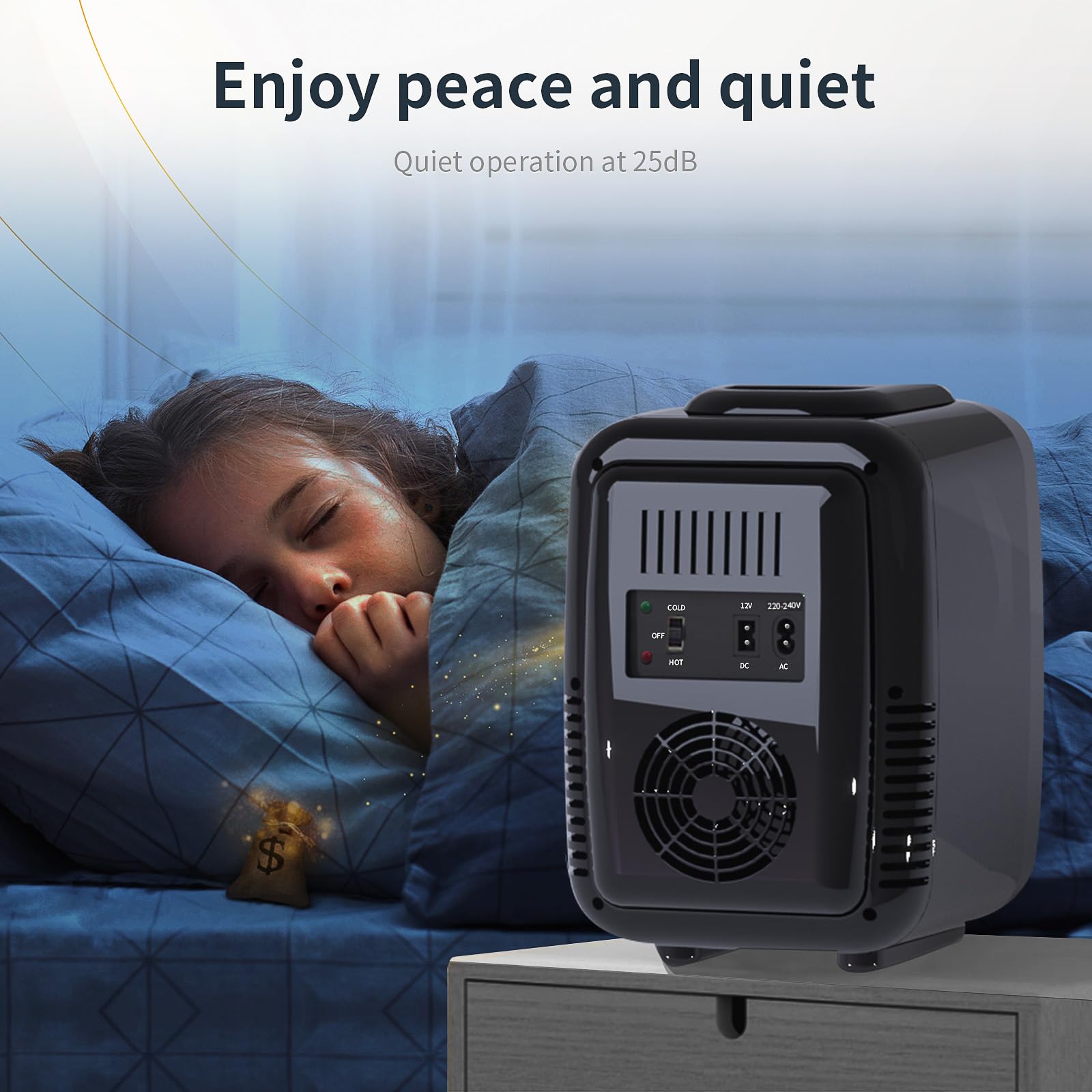 YASHE Mini Fridge for Bedroom, 4 Liter/6 Cans Small Fridge, AC/DC Thermoelectric Cooler and Warmer Mini Fridge for Drink Office Dorm Car, Blue