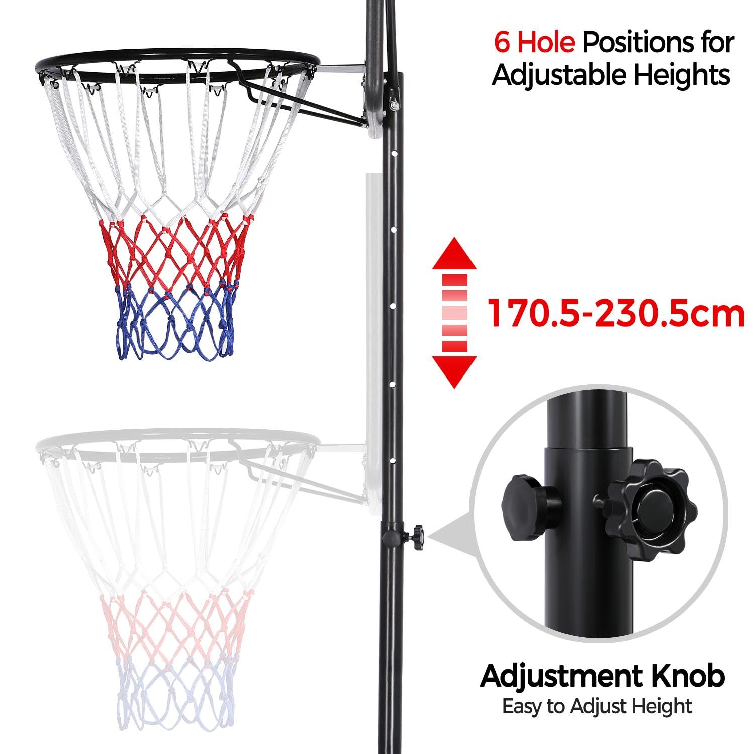 Yaheetech Outdoor Adjustable Basketball Stand, Portable Basketball Hoop Net System on Wheels